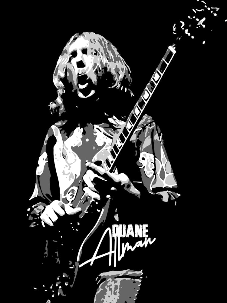 Duane Allman Musician Legend in Grayscale Illustration 2