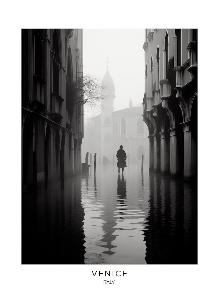 Poster Of Venice, Italy, Black And White Analogue Photography 1