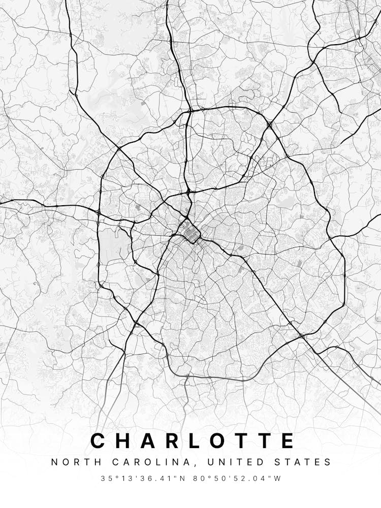 Charlotte North Carolina USA White Map