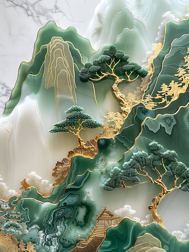Gold Inlaid Jade Carving Scene 5
