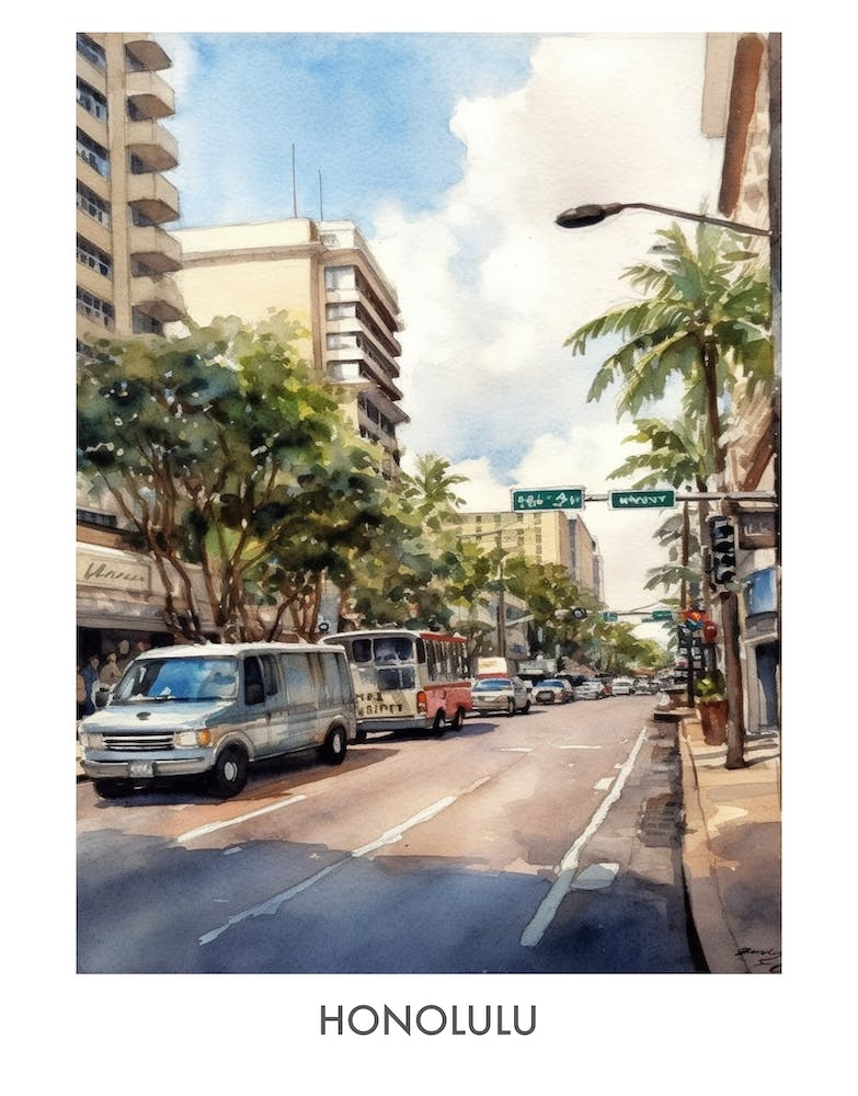 Honolulu Watercolor 4travel Poster