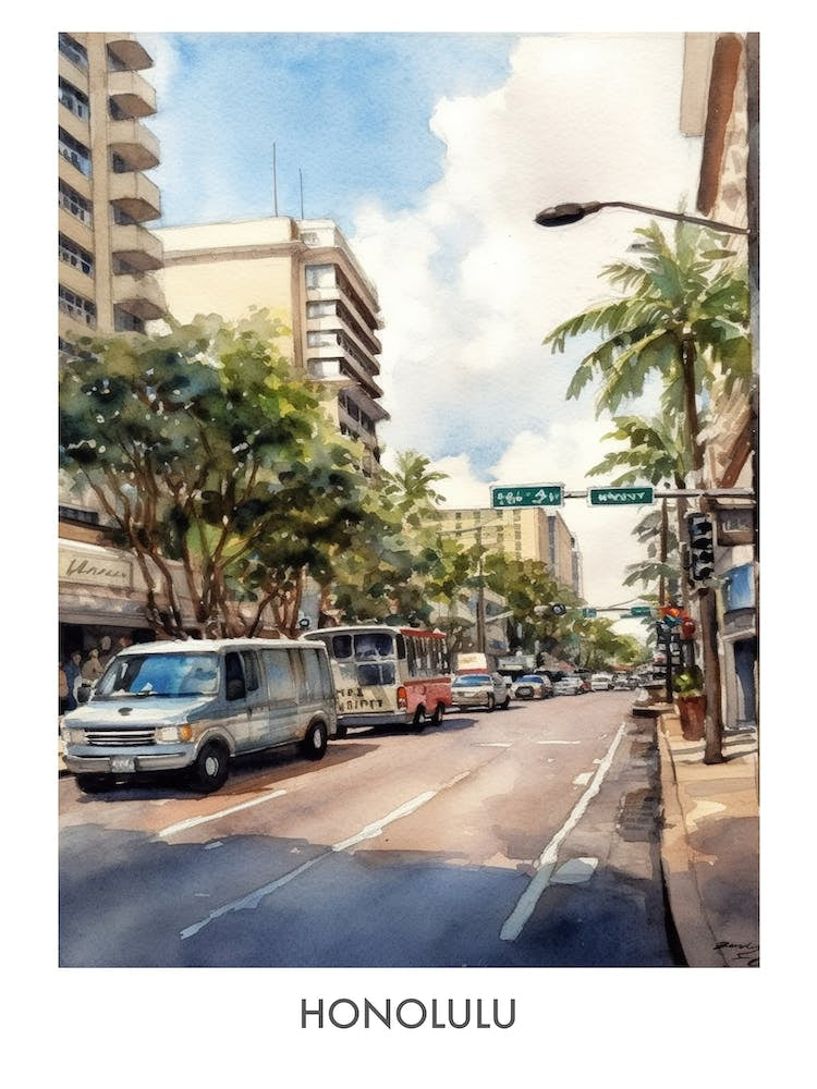 Honolulu Watercolor 4travel Poster