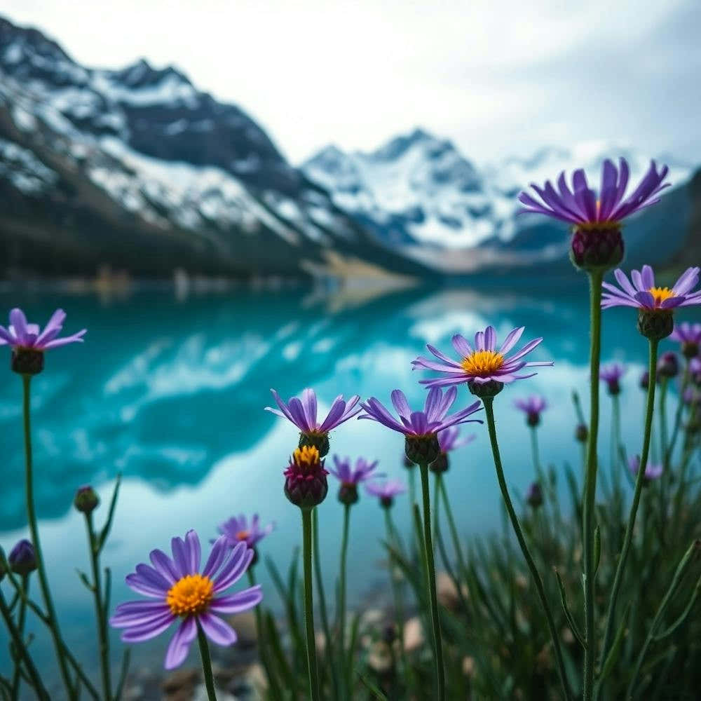 Purple Flowers By The Lake