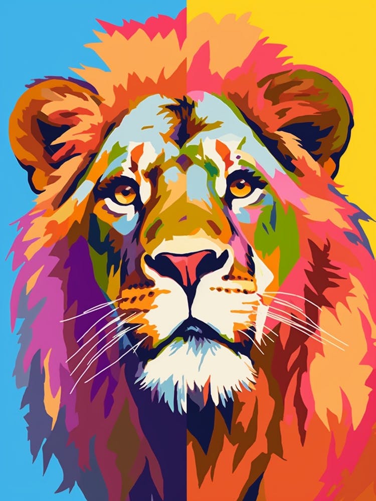 Löwen-Pop-Art-inspirierte farbenfrohe Illustration 3