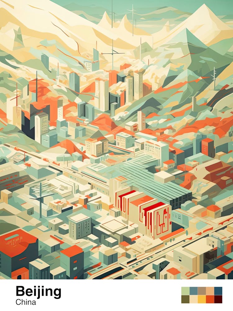Beijing, China, Geometric Illustration 4 Poster