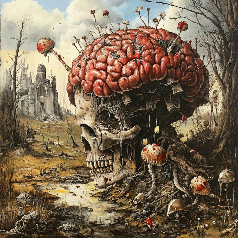 'Skull Brain And Mushroom'