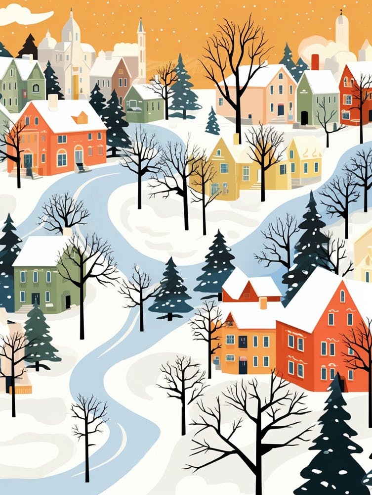 Retro Winter Illustration Quebec City Canada