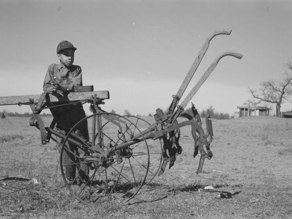 Untitled Photo, Possibly Related To Son Of Pomp Hall, Tenant Farmer, Going To Work The Field With A Spike Tooth Harro