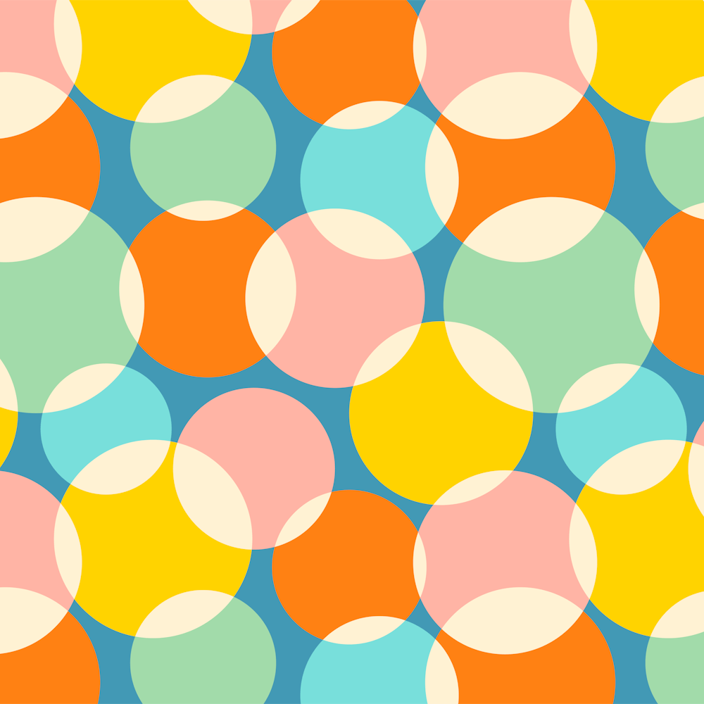 SOFT FOCUS Abstract Geometric Mid-Century Modern Retro Spots in Green Blue Pink Yellow Orange Cream on Bright Blue