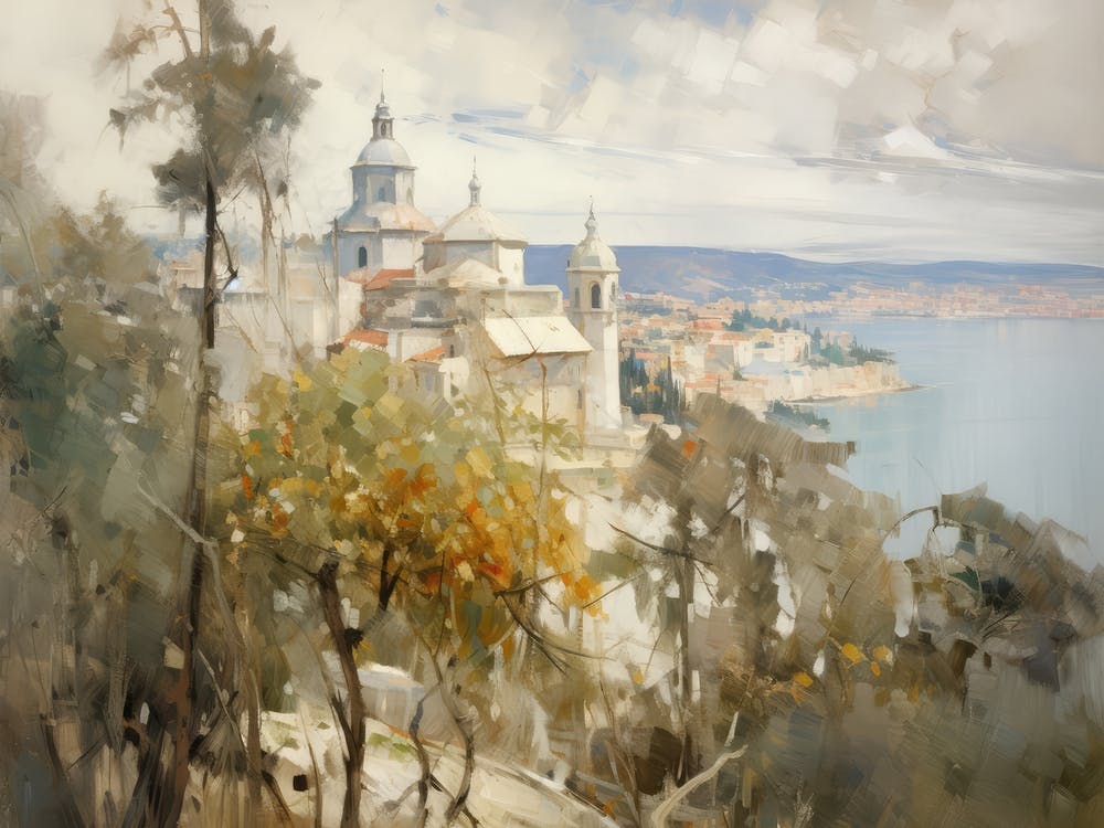 Coastal Italian City Oil Painting