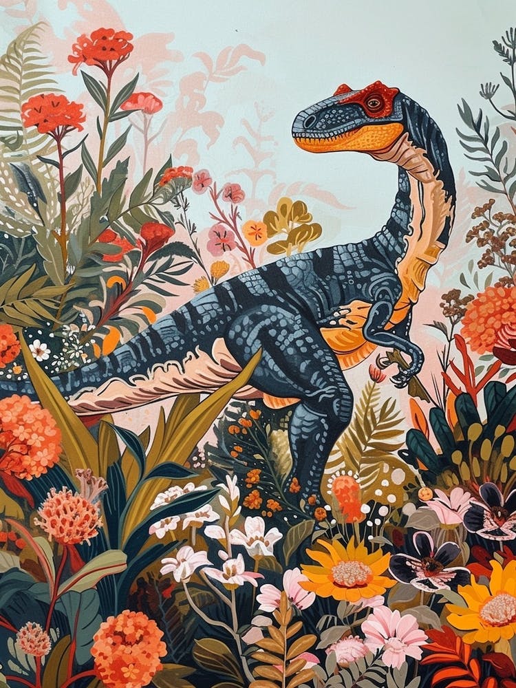 Dinosaur In The Garden Flowers 2