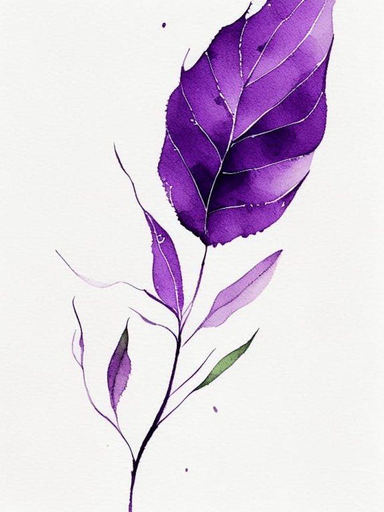 Violet Leaf Minimalist Watercolour 2