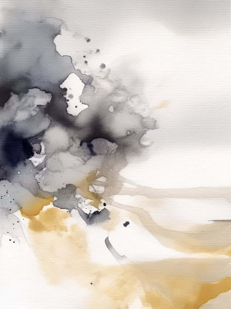 Watercolour Abstract Grey And Mustard 3