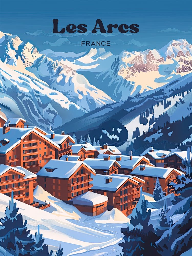 Les Arcs France Ski Town Digital Travel Illustration