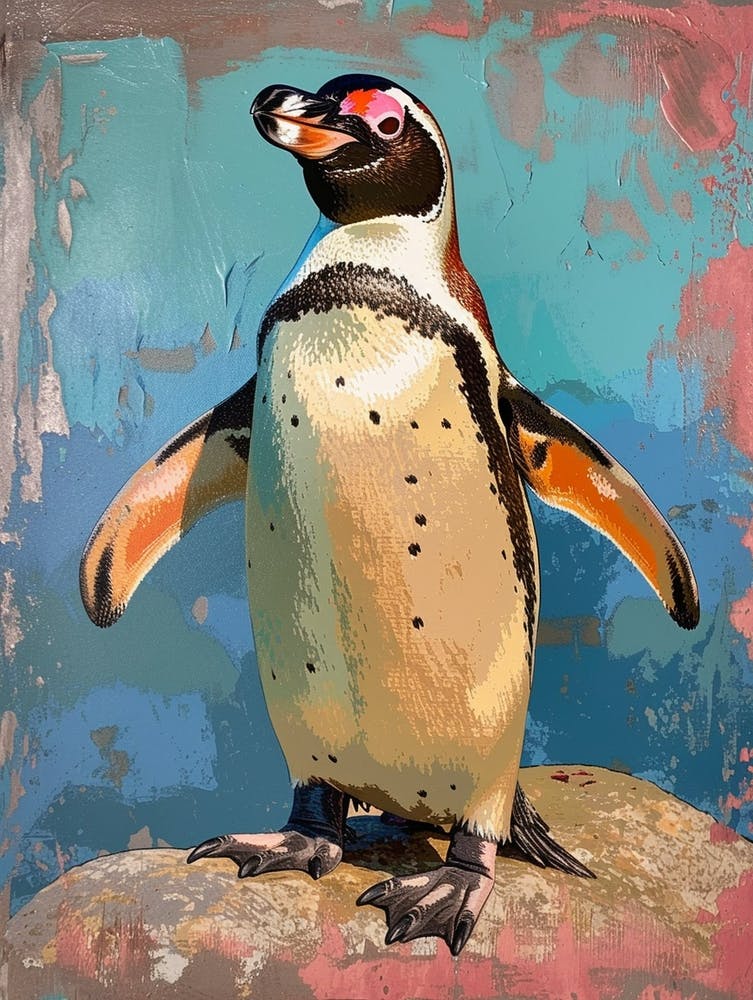 Galapagos Pinguin Carcass Island Farbblock Malerei 1