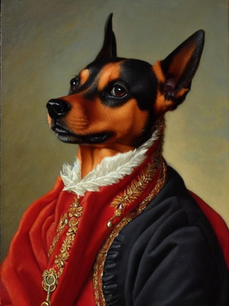 Miniature Pinscher Renaissance Portrait Oil Painting
