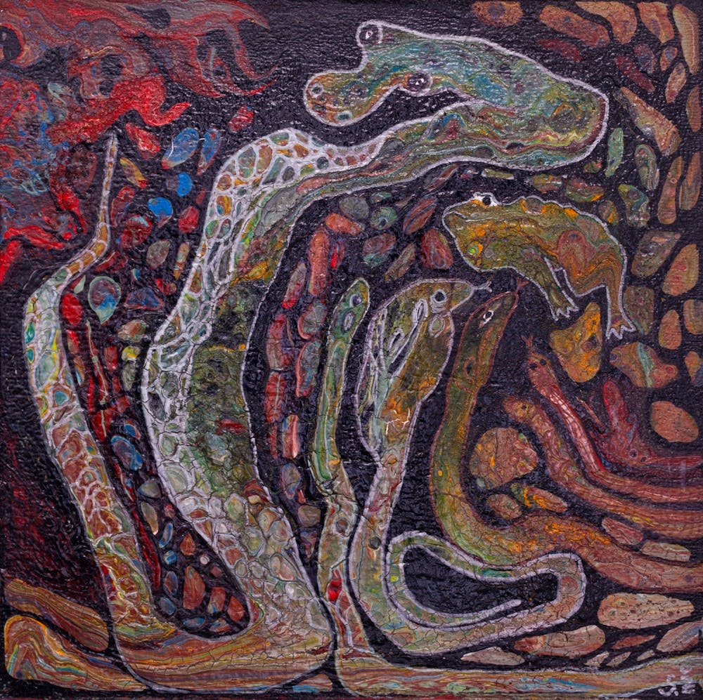 "A frog surrounded by snakes is in danger."