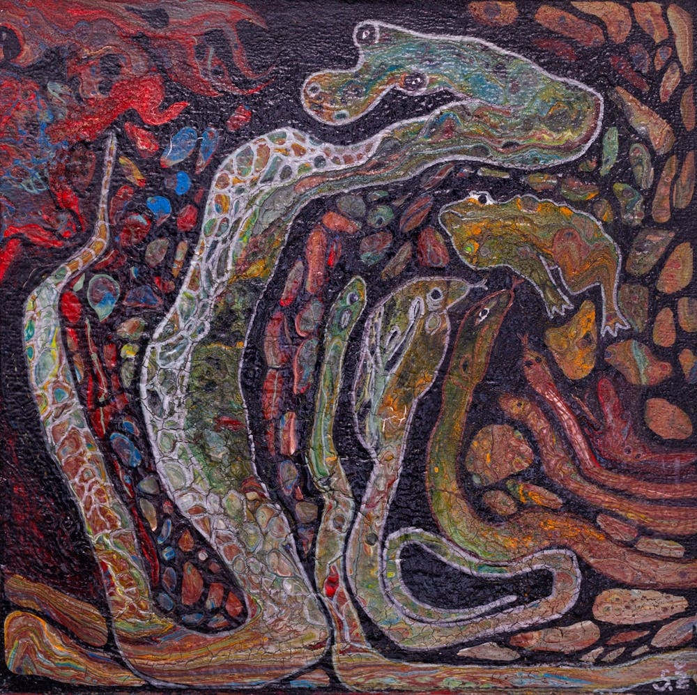 "A frog surrounded by snakes is in danger."