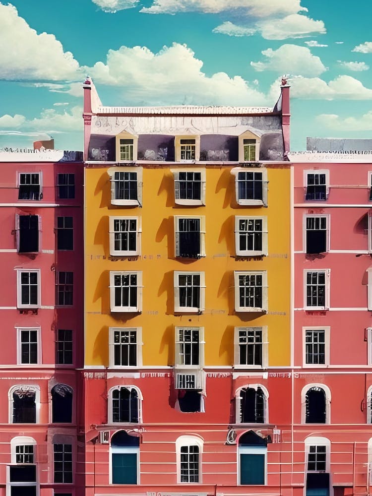 Ölgemälde-Collage Pinkfarbene Gebäude Architektur