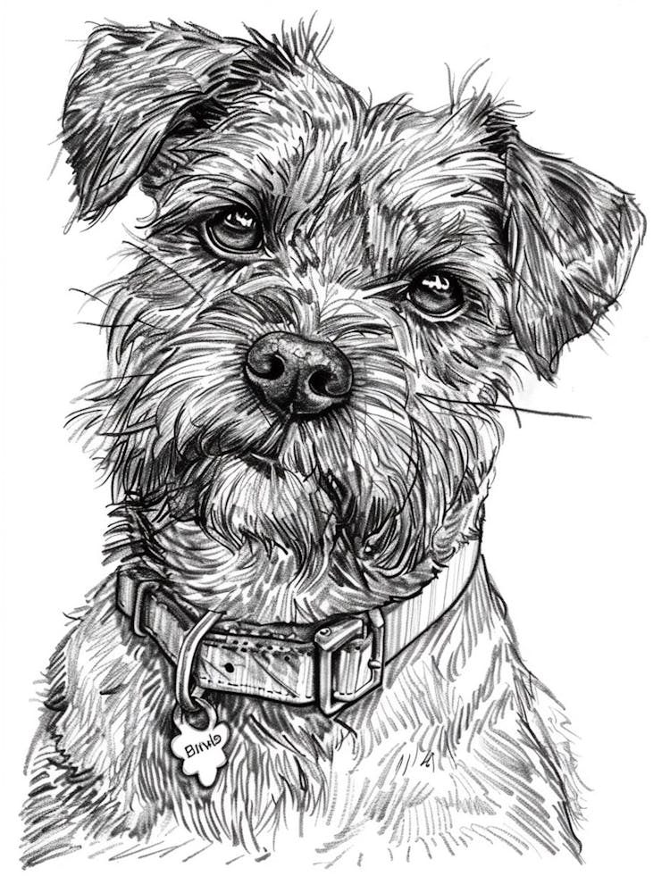 Border Terrier Dog Line Sketch 2