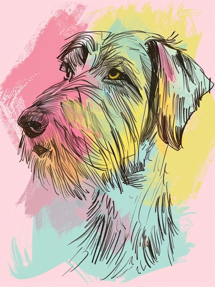 Pastel German Wirehaired Dog Pastel Line Illustration  2