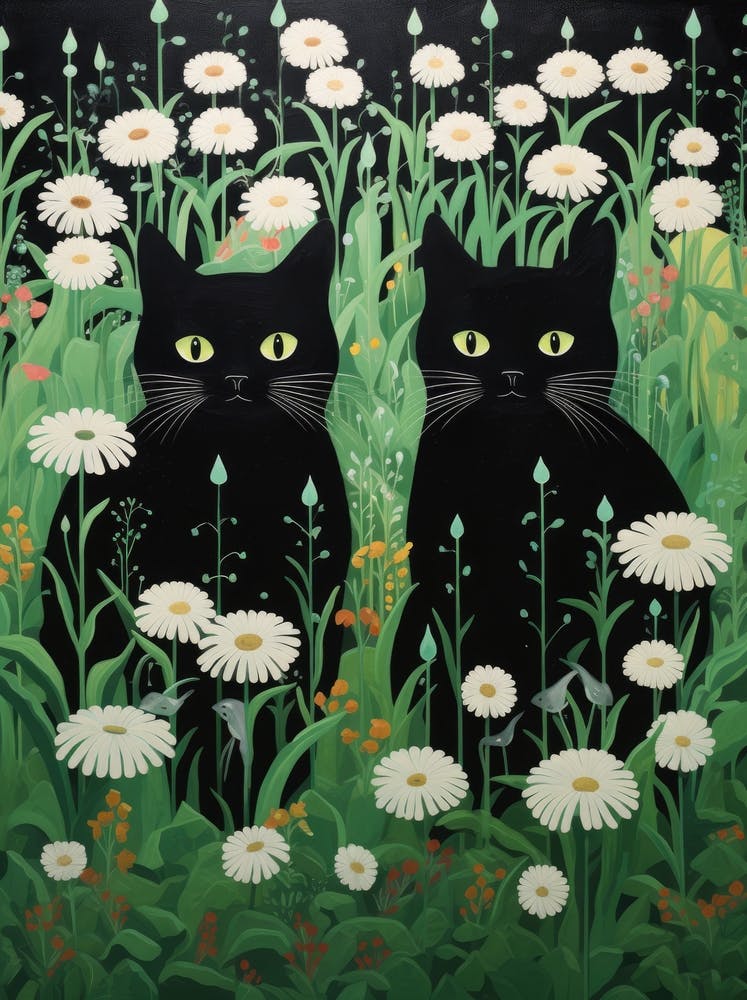 Black Cats In Daisies 1