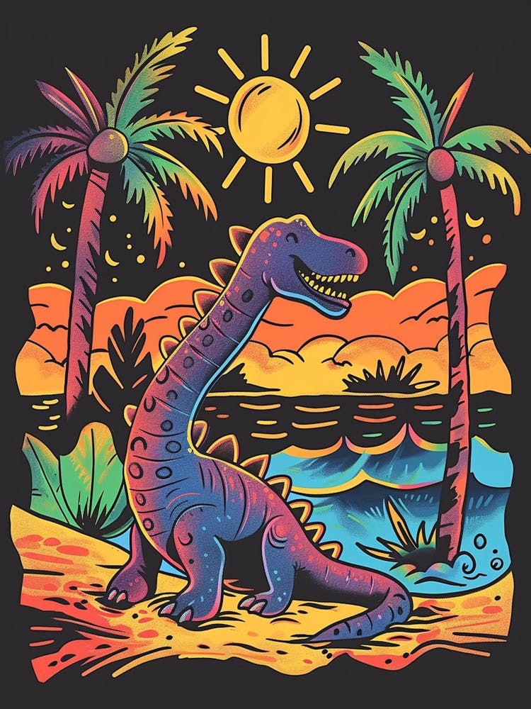 Cute Dinosaur On The Sunny Beach