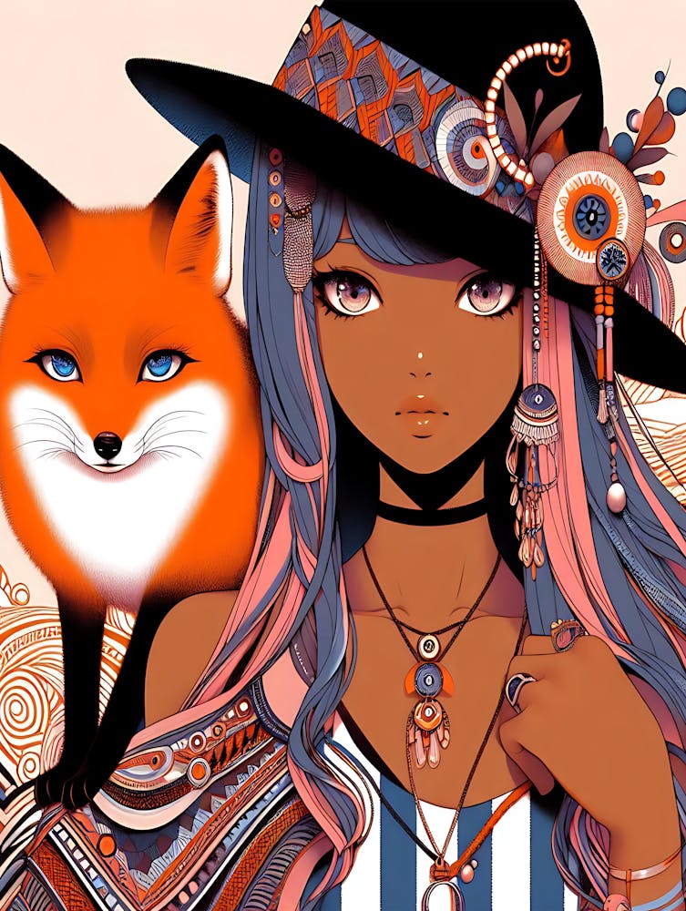 Hübsches Anime-Mädchen mit Fuchs 9