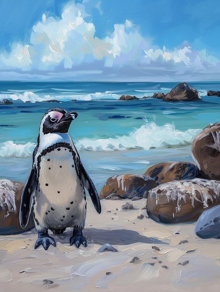 Adlie Penguin Boulders Beach Simons Town Oil Painting 2