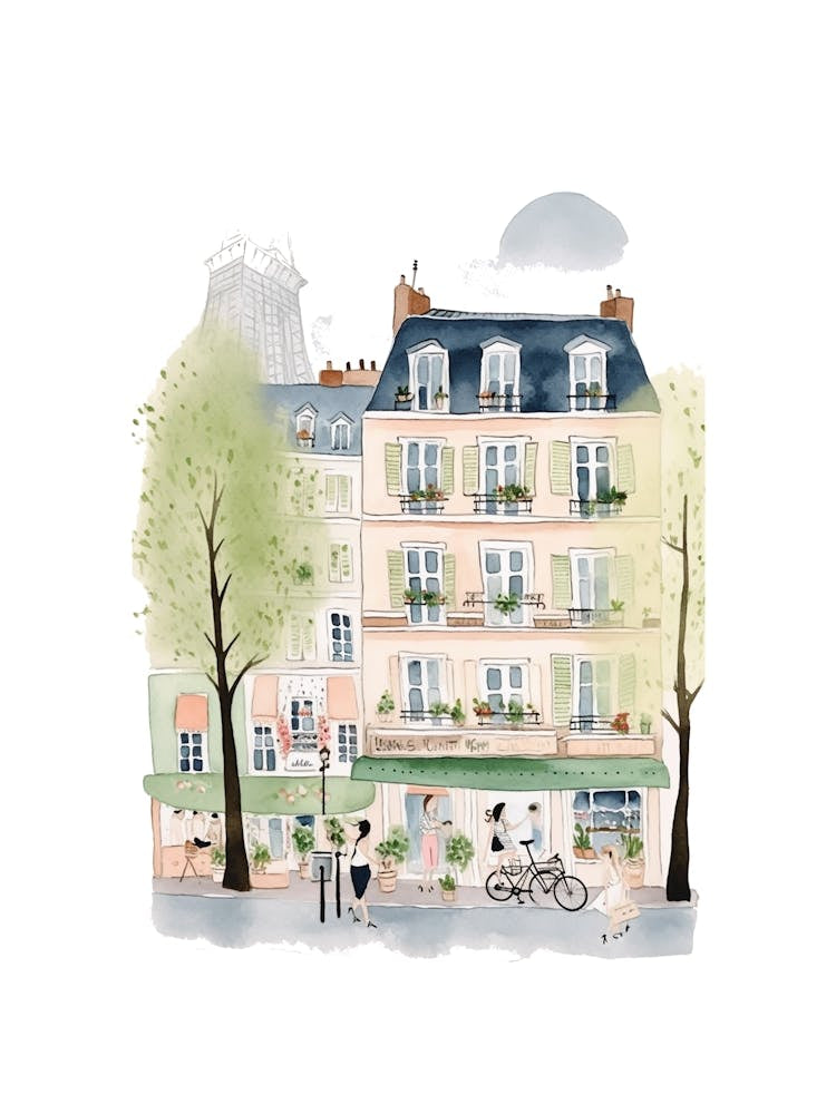 Paris France Street Scene Illustration Watercolour 2