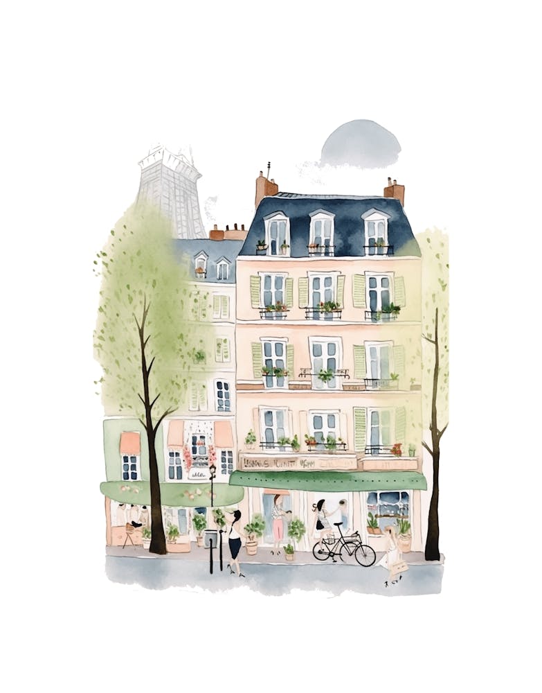 Paris France Street Scene Illustration Watercolour 2