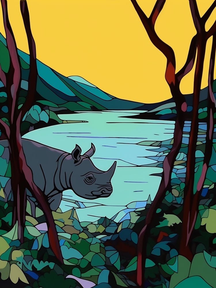 Geometric Rhino Line Illustration By The River 4