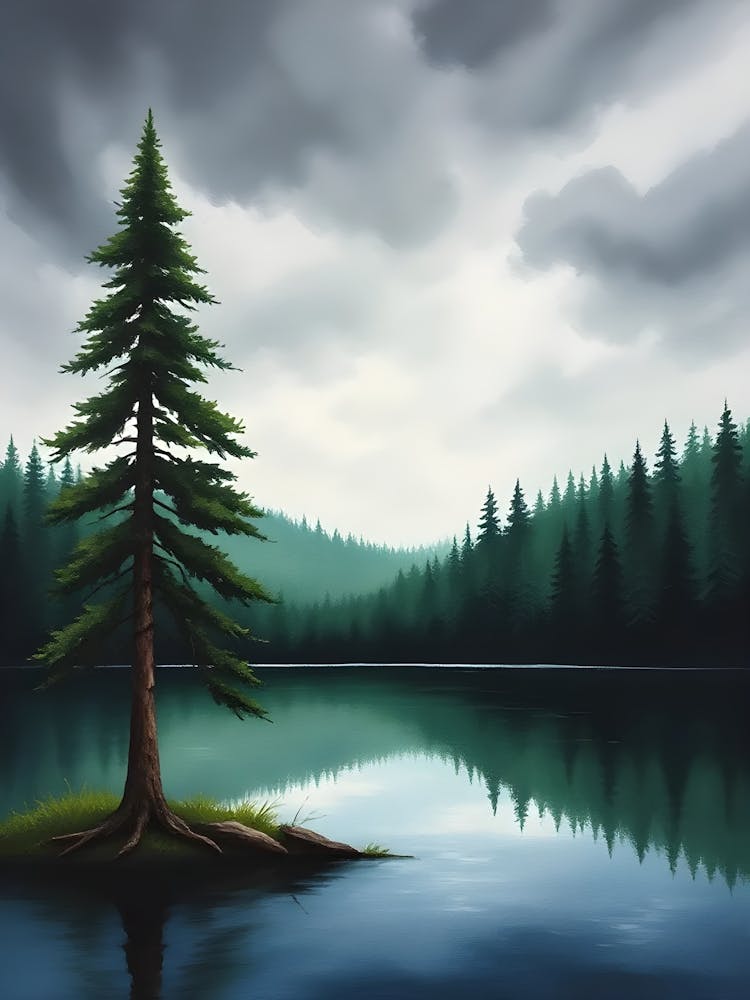 Pine Tree In A Lake