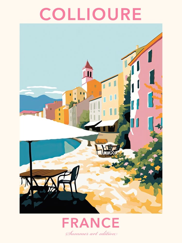 Collioure, France, Flat Pastels Tones Illustration 3 Poster