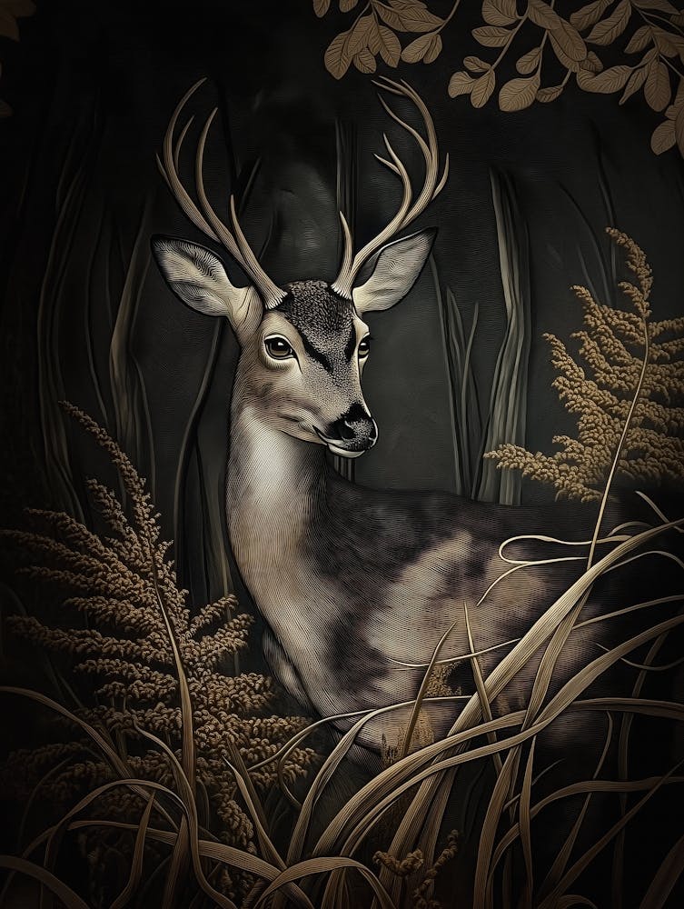 Deer in the Woods Wall Art - Elegant Oil Painting Style Artwork for Rustic and Nature-Inspired Decor