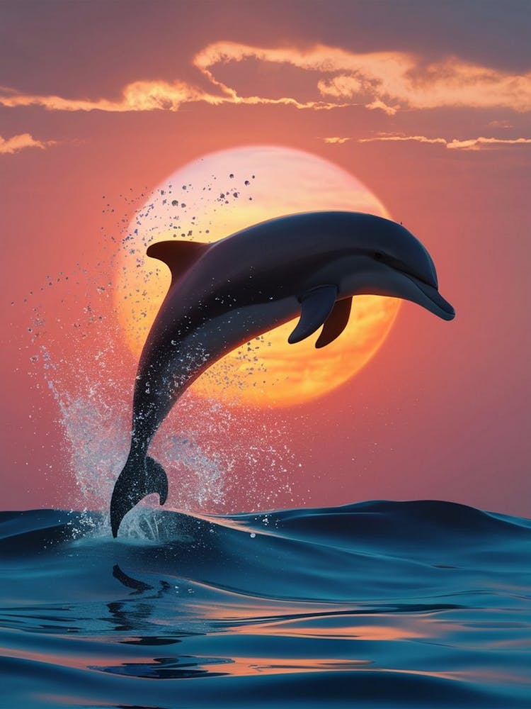 Dolphin Jumping At Sunset