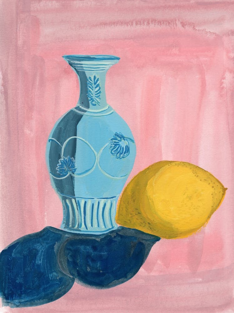 Blue Vase And Lemon