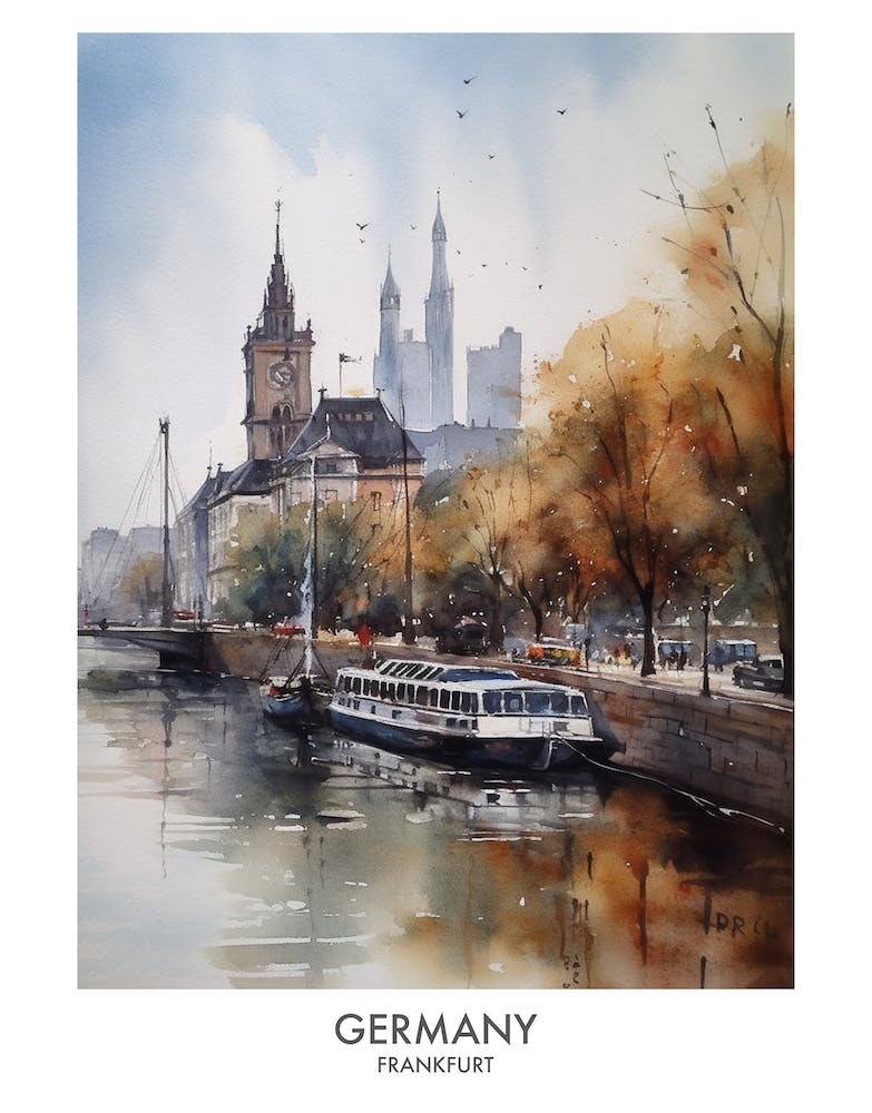 Frankfurt, Germany 3 Watercolor Travel Poster