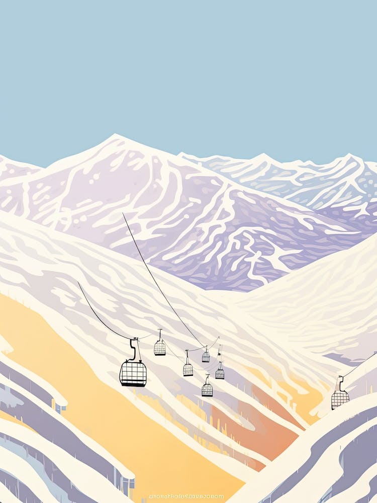 Hakuba Valley   Nagano, Japan, Ski Resort Pastel Colours Illustration 2