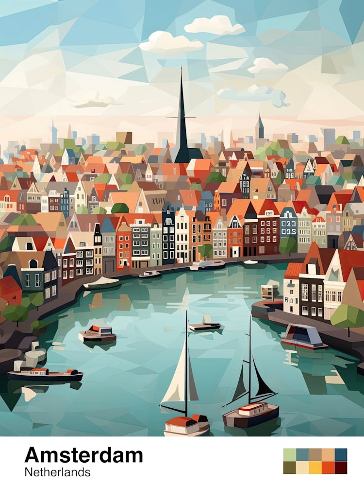 Amsterdam, Netherlands, Geometric Illustration 2 Poster