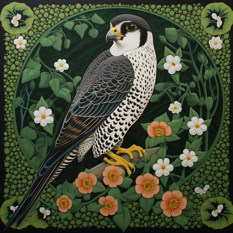 Ohara Koson Inspired Bird Painting American Kestrel 1 Square