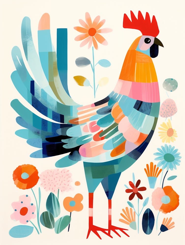 Peinture d'oiseau en collage - Coq 1