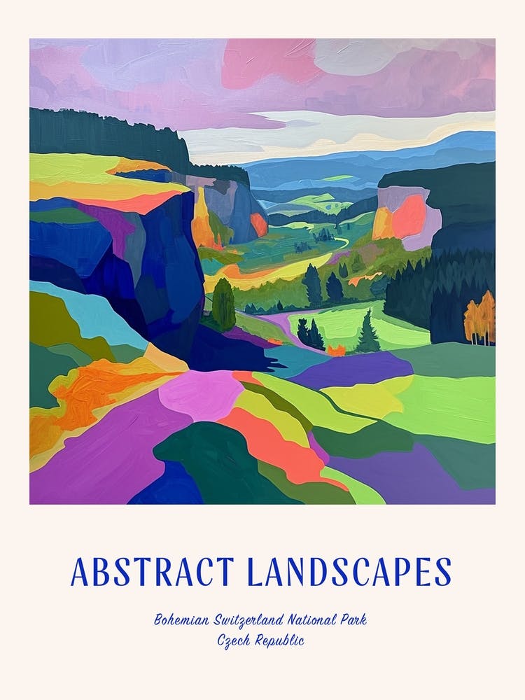 Colourful Abstract Bohemian Switzerland National Park Czech Republic 1 Poster Blue