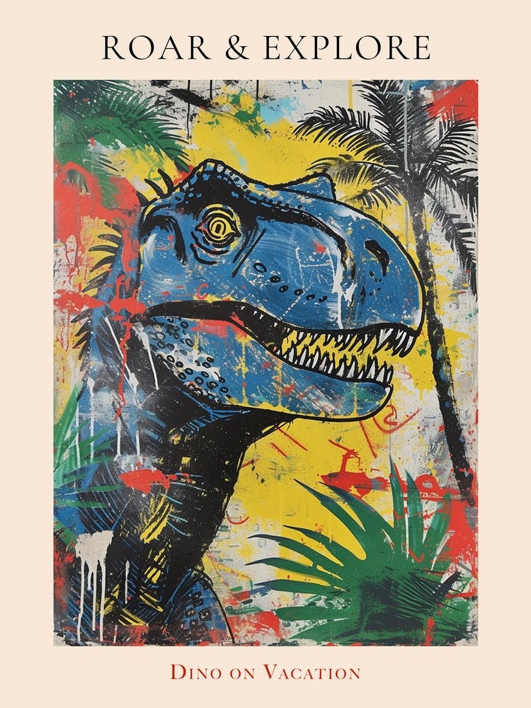 Dinosaur With Palm Trees Graffiti Inspired 3 Poster