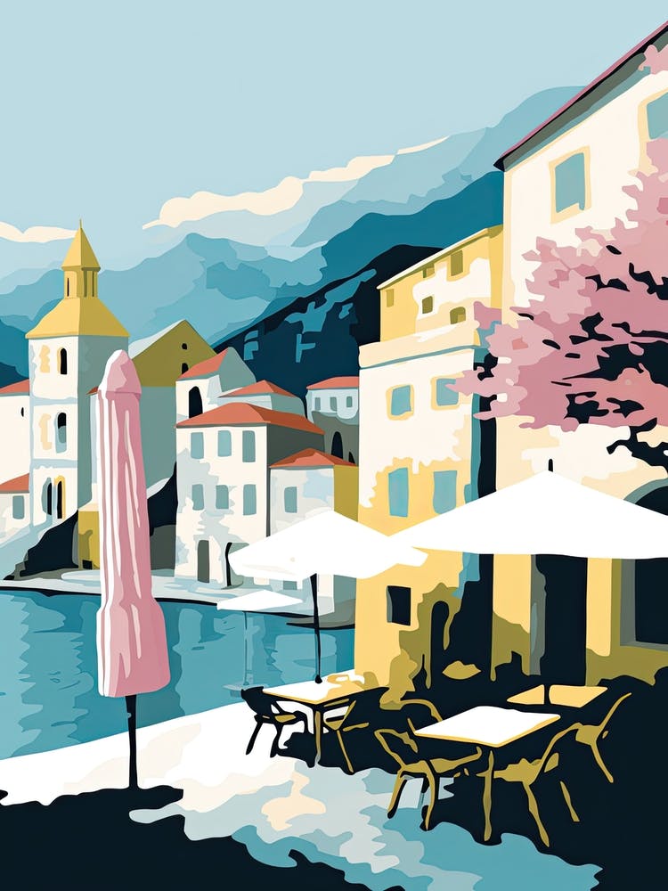 Kotor, Montenegro, Flat Pastels Tones Illustration 2