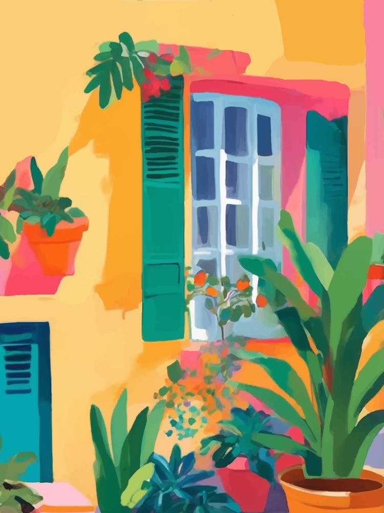 Mediterranean House, window with plants