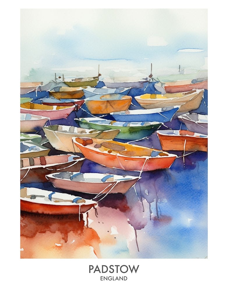 Padstow 2 Affiche de Voyage à l&#39;Aquarelle