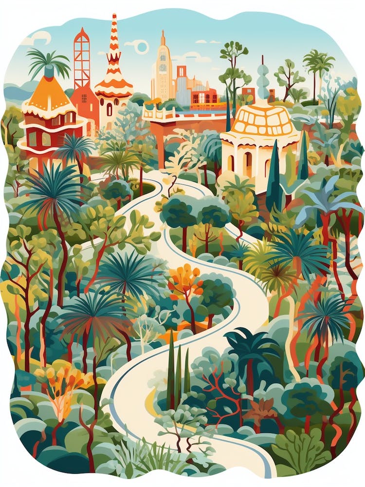 Park Gell Spain Modern Illustration 