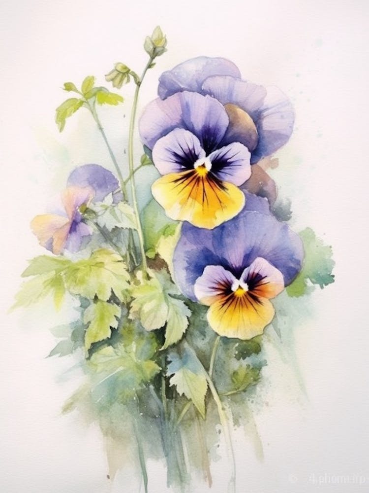 Beehive With Pansy Watercolour Illustration 2