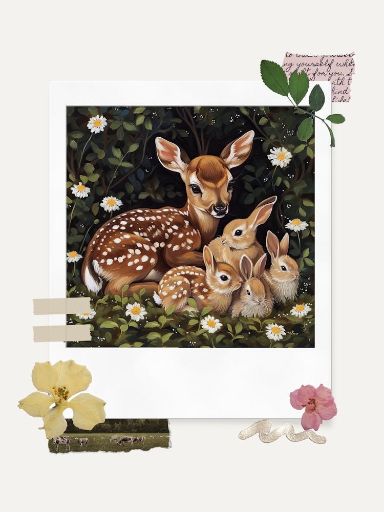Scrapbook Fawn And Rabbits Fairycore Painting 3